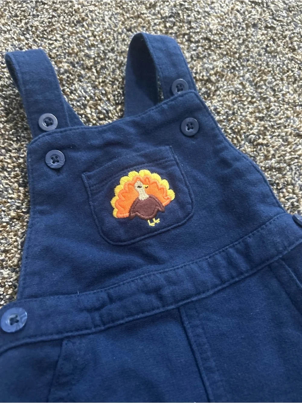 Carter’s 6 months girls navy blue embroidered turkey overall dress Thanksgiving